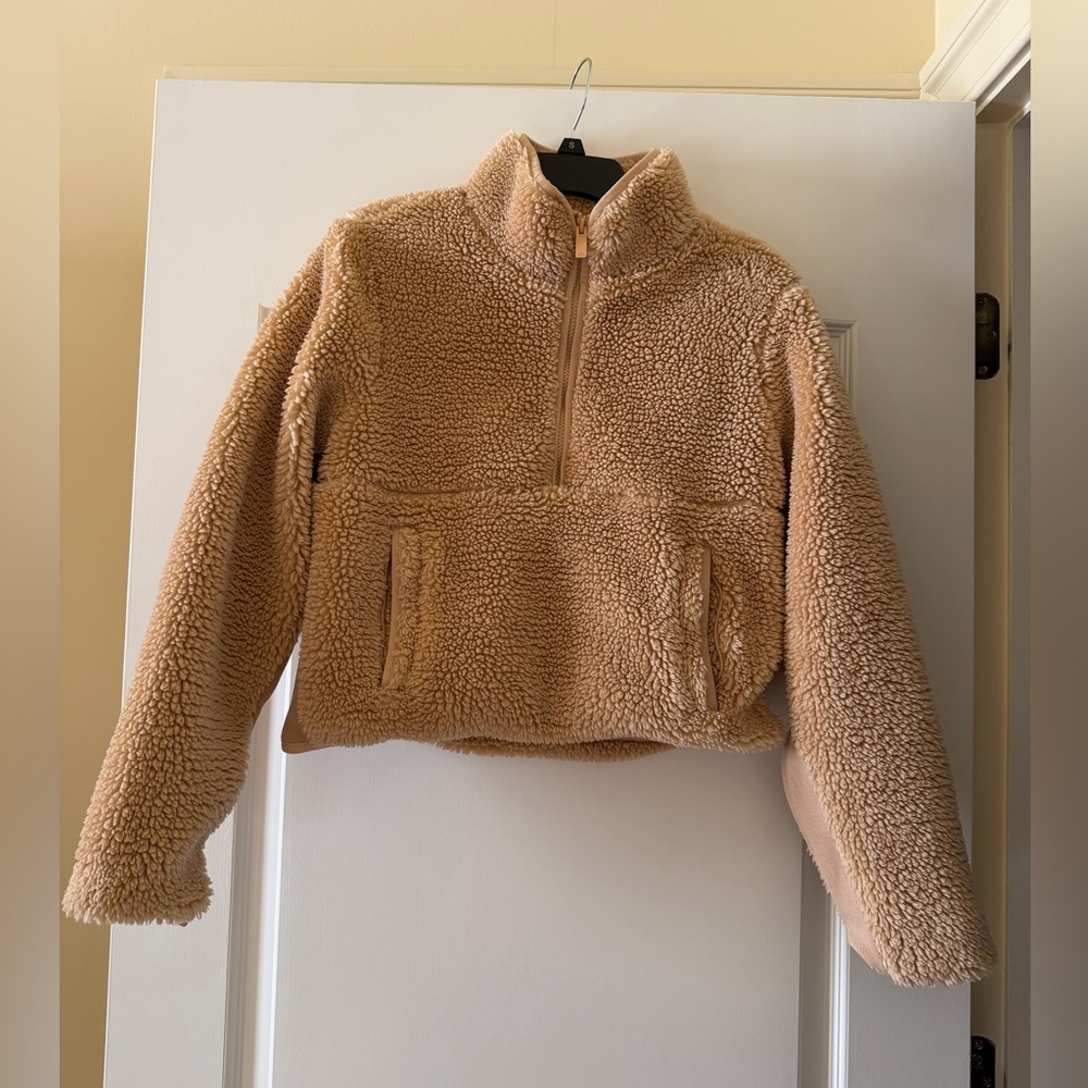 ALO Sherpa Tan Half-Zip Sweatshirt